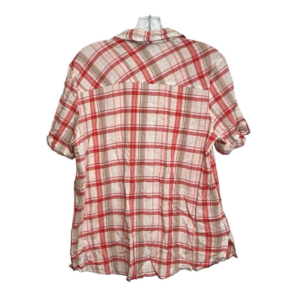 White Stag Womens Red Plaid Short Sleeve Button Down Cotton Shirt Size L 12-14 - Picture 2 of 6